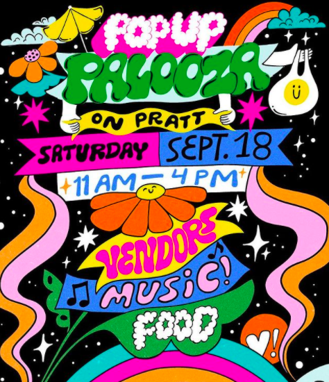 Hippy-style poster with details about the Pop-Up Palooza