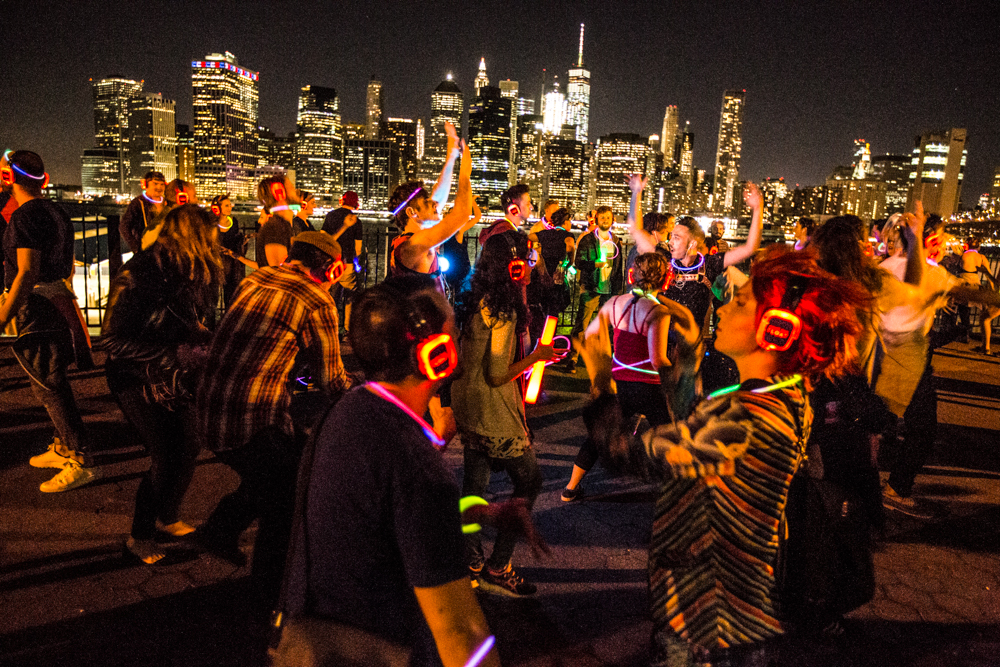 People dancing at a silent disco night in New York City